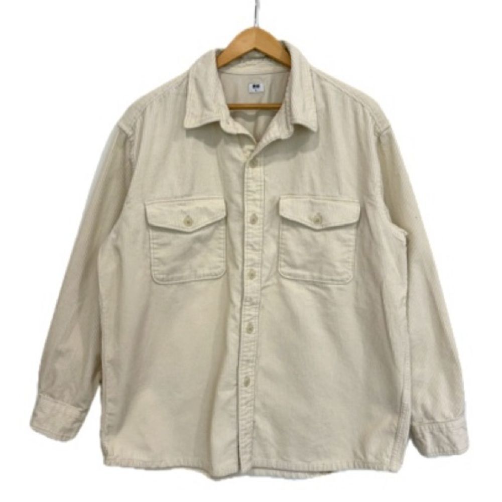 Uniqlo Heavy Corduroy Shacket Mens Size XL Cream Cargo Button Down Overshirt
